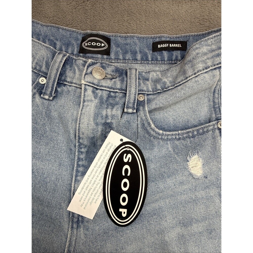 Scoop High Rise Barrel Ankle Jeans Womens Size 8 Distressed Light Wash NWT - Picture 2 of 9